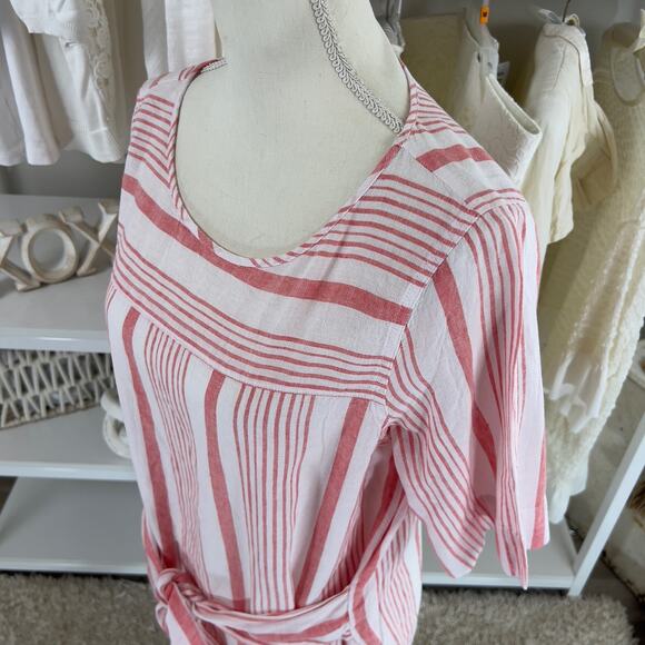 Liz Claiborne women's size medium 100% linen salmon pink & white top #2590 - Picture 6 of 12